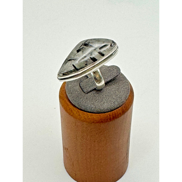 Tourmalinated Quartz Stone Estate Ring .925 Stone Sz 6 - 8 Grams - 1 1/4" - Picture 1 of 4
